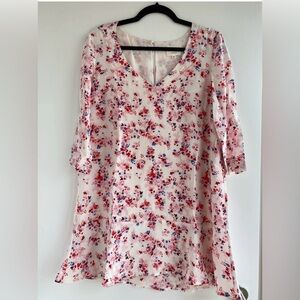 Sezane Red and Blue Sundress with Flutter Sleeves and V-Neck